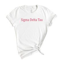 Load image into Gallery viewer, Sigma Delta Tau T-Shirt | Sig Delt Basic Written Shirt | Sigma Delta Tau Sorority Gift Idea - Kite and Crest