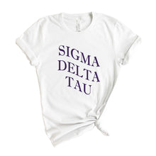 Load image into Gallery viewer, Sigma Delta Tau T-Shirt | Sig Delt Large and Wavy Letters Shirt | Sigma Delta Tau Sorority Gift Idea - Kite and Crest