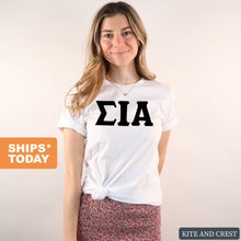 Load image into Gallery viewer, Sigma Iota Alpha Basic Black Letters T-shirt - Kite and Crest