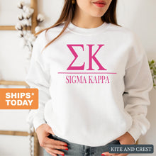Load image into Gallery viewer, Sigma Kappa Big Letters Sorority Crewneck Sweatshirt - Kite and Crest