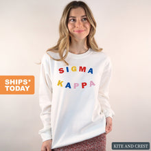 Load image into Gallery viewer, Sigma Kappa Sweatshirt | Sigma Kappa Circular Colorful Crewneck Sweatshirt | Sigma Kappa Sorority Gift Idea - Kite and Crest