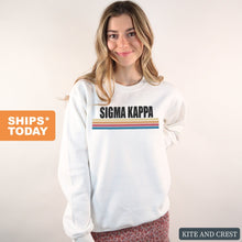 Load image into Gallery viewer, Sigma Kappa Sweatshirt | Sigma Kappa Colorful Stripes Crewneck Sweatshirt | Sigma Kappa Sorority Gift Idea - Kite and Crest