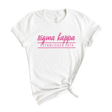 Load image into Gallery viewer, Sigma Kappa T-Shirt | Sigma Kappa Pink Established Shirt | Sigma Kappa Sorority Gift Idea - Kite and Crest