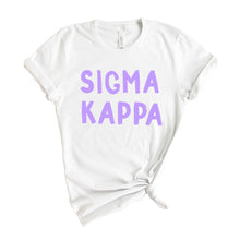 Load image into Gallery viewer, Sigma Kappa T-shirt - Sigma Kappa (SK) Purple Bubble Letters Tee - Kite and Crest