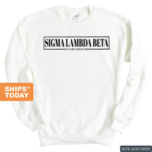 Load image into Gallery viewer, Sigma Lambda Beta Fraternal Block Sweatshirt - Fraternity Crewneck Sweatshirt - Kite and Crest