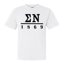 Load image into Gallery viewer, Sigma Nu Comfort Colors T-Shirt - Sigma Nu Black Letters Shirt - Kite and Crest