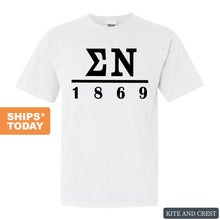 Load image into Gallery viewer, Sigma Nu Comfort Colors T-Shirt - Sigma Nu Black Letters Shirt - Kite and Crest