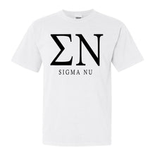 Load image into Gallery viewer, Sigma Nu Comfort Colors T-Shirt - Sigma Nu Block Letter Shirt - Kite and Crest