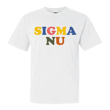 Load image into Gallery viewer, Sigma Nu Comfort Colors T-Shirt - Sigma Nu Retro Letters Shirt - Kite and Crest