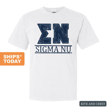 Load image into Gallery viewer, Sigma Nu Comfort Colors T-Shirt - Sigma Nu Washed Letters Shirt - Kite and Crest