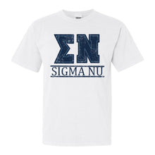 Load image into Gallery viewer, Sigma Nu Comfort Colors T-Shirt - Sigma Nu Washed Letters Shirt - Kite and Crest