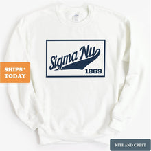 Load image into Gallery viewer, Sigma Nu Sweatshirt - Sigma Nu Baseball Boxed Crewneck Sweatshirt - Kite and Crest