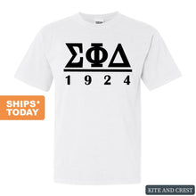 Load image into Gallery viewer, Sigma Phi Delta Black Letter Comfort Colors T-Shirt - Fraternity Tee - Kite and Crest
