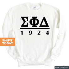 Load image into Gallery viewer, Sigma Phi Delta Black Letter Sweatshirt - Fraternity Crewneck Sweatshirt - Kite and Crest
