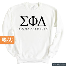 Load image into Gallery viewer, Sigma Phi Delta Block Letter Sweatshirt - Fraternity Crewneck Sweatshirt - Kite and Crest