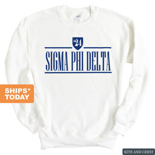 Load image into Gallery viewer, Sigma Phi Delta Shield Sweatshirt - Fraternity Crewneck Sweatshirt - Kite and Crest
