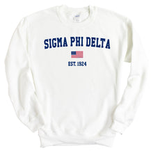 Load image into Gallery viewer, Sigma Phi Delta USA Flag Sweatshirt - Fraternity Crewneck Sweatshirt - Kite and Crest