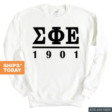 Load image into Gallery viewer, Sigma Phi Epsilon Sweatshirt - Sig Ep Black Letters Crewneck Sweatshirt - Kite and Crest