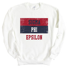 Load image into Gallery viewer, Sigma Phi Epsilon Sweatshirt - Sig Ep Colorful Stripe Crewneck Sweatshirt - Kite and Crest