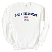 Load image into Gallery viewer, Sigma Phi Epsilon Sweatshirt - Sig Ep USA Flag Crewneck Sweatshirt - Kite and Crest