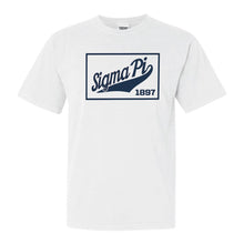 Load image into Gallery viewer, Sigma Pi Comfort Colors T-Shirt - Sigma Pi Baseball Boxed Shirt - Kite and Crest