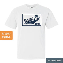 Load image into Gallery viewer, Sigma Pi Comfort Colors T-Shirt - Sigma Pi Baseball Boxed Shirt - Kite and Crest