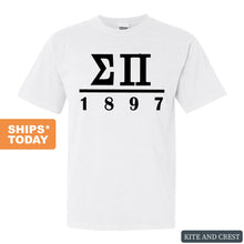 Load image into Gallery viewer, Sigma Pi Comfort Colors T-Shirt - Sigma Pi Black Letters Shirt - Kite and Crest
