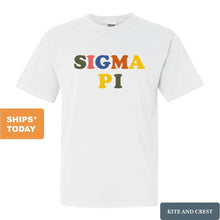 Load image into Gallery viewer, Sigma Pi Comfort Colors T-Shirt - Sigma Pi Retro Letters Shirt - Kite and Crest