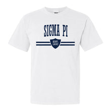 Load image into Gallery viewer, Sigma Pi Comfort Colors T-Shirt - Sigma Pi Striped Shield Shirt - Kite and Crest