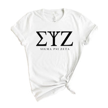 Load image into Gallery viewer, Sigma Psi Zeta Block Letter T-shirt - Kite and Crest