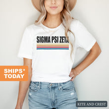Load image into Gallery viewer, Sigma Psi Zeta Colorful Stripes T-shirt - Kite and Crest