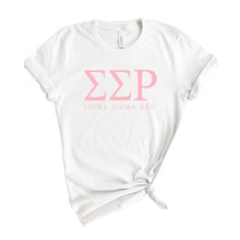 Load image into Gallery viewer, Sigma Sigma Rho Pink Letter T-shirt - Kite and Crest