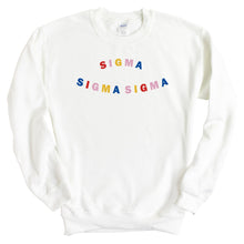 Load image into Gallery viewer, Sigma Sigma Sigma Sweatshirt | Tri Sigma Circular Colorful Crewneck Sweatshirt | Sigma Sigma Sigma Sorority Gift Idea - Kite and Crest
