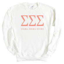 Load image into Gallery viewer, Sigma Sigma Sigma Sweatshirt | Tri Sigma Colored Block Letters Crewneck Sweatshirt | Sigma Sigma Sigma Sorority Gift Idea - Kite and Crest