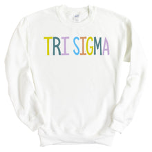 Load image into Gallery viewer, Sigma Sigma Sigma Sweatshirt - Tri Sigma Colorful Lined Crewneck Sweatshirt - Kite and Crest