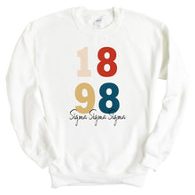 Load image into Gallery viewer, Sigma Sigma Sigma Sweatshirt | Tri Sigma Colorful Year Crewneck Sweatshirt | Sigma Sigma Sigma Sorority Gift Idea - Kite and Crest