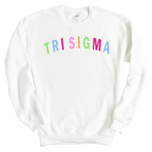 Load image into Gallery viewer, Sigma Sigma Sigma Sweatshirt | Tri Sigma Rainbow Letter Crewneck Sweatshirt | Sigma Sigma Sigma Sorority Gift Idea - Kite and Crest