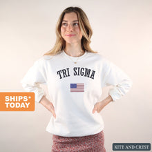 Load image into Gallery viewer, Sigma Sigma Sigma Sweatshirt - Tri Sigma USA Crewneck Sweatshirt - Kite and Crest