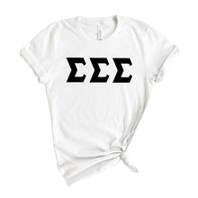 Load image into Gallery viewer, Sigma Sigma Sigma T-Shirt | Tri Sigma Basic Black Letters Shirt | Sigma Sigma Sigma Sorority Gift Idea - Kite and Crest
