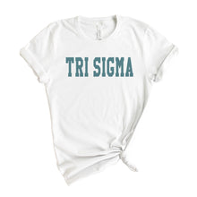 Load image into Gallery viewer, Sigma Sigma Sigma T-shirt - Tri Sigma (ΣΣΣ) Blue Retro Tee - Kite and Crest