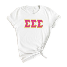 Load image into Gallery viewer, Sigma Sigma Sigma T-shirt - Tri Sigma (ΣΣΣ) Cute Letters Tee - Kite and Crest