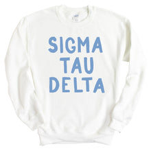 Load image into Gallery viewer, Sigma Tau Delta Blue Cotton Candy Sweatshirt - Fraternity Crewneck Sweatshirt - Kite and Crest