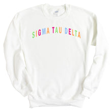 Load image into Gallery viewer, Sigma Tau Delta Greek Rainbow Sweatshirt - Fraternity Crewneck Sweatshirt - Kite and Crest