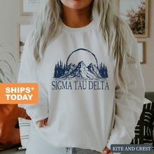 Load image into Gallery viewer, Sigma Tau Delta Weekend in the Mountains Sweatshirt - Fraternity Crewneck Sweatshirt - Kite and Crest