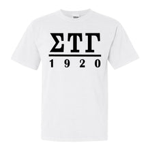 Load image into Gallery viewer, Sigma Tau Gamma Comfort Colors T-Shirt - Sig Tau Black Letters Shirt - Kite and Crest