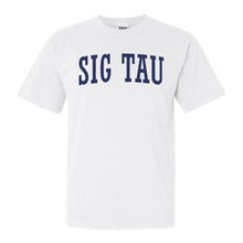 Load image into Gallery viewer, Sigma Tau Gamma Comfort Colors T-Shirt - Sig Tau Intrinsic Lettered Shirt - Kite and Crest