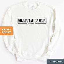 Load image into Gallery viewer, Sigma Tau Gamma Sweatshirt - Sig Tau Fraternal Block Crewneck Sweatshirt - Kite and Crest