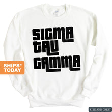 Load image into Gallery viewer, Sigma Tau Gamma Sweatshirt - Sig Tau Stacked Letters Crewneck Sweatshirt - Kite and Crest