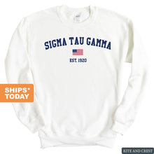 Load image into Gallery viewer, Sigma Tau Gamma Sweatshirt - Sig Tau USA Flag Crewneck Sweatshirt - Kite and Crest