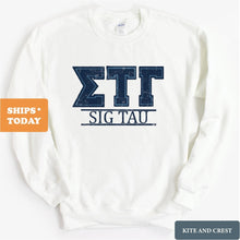 Load image into Gallery viewer, Sigma Tau Gamma Sweatshirt - Sig Tau Washed Letters Crewneck Sweatshirt - Kite and Crest